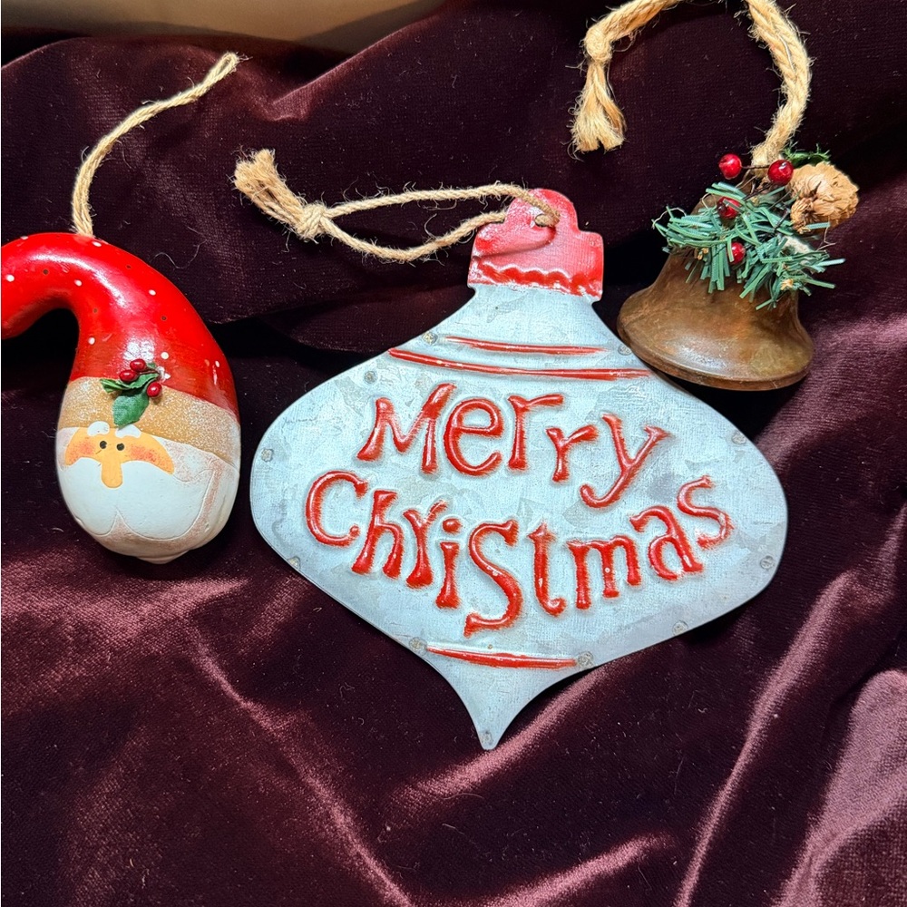 Festive Rustic Christmas Ornament Set - Red and Silver